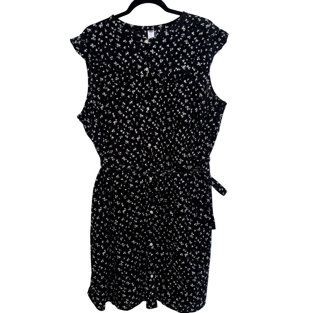 Dark Academia Button Front Dress Women Plus XXL Black Ditsy Dark Floral Ruffle